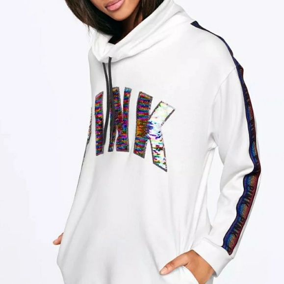 PINK Victoria's Secret Sweaters - Victoria's Secret PINK Cowlneck Rainbow Pullover